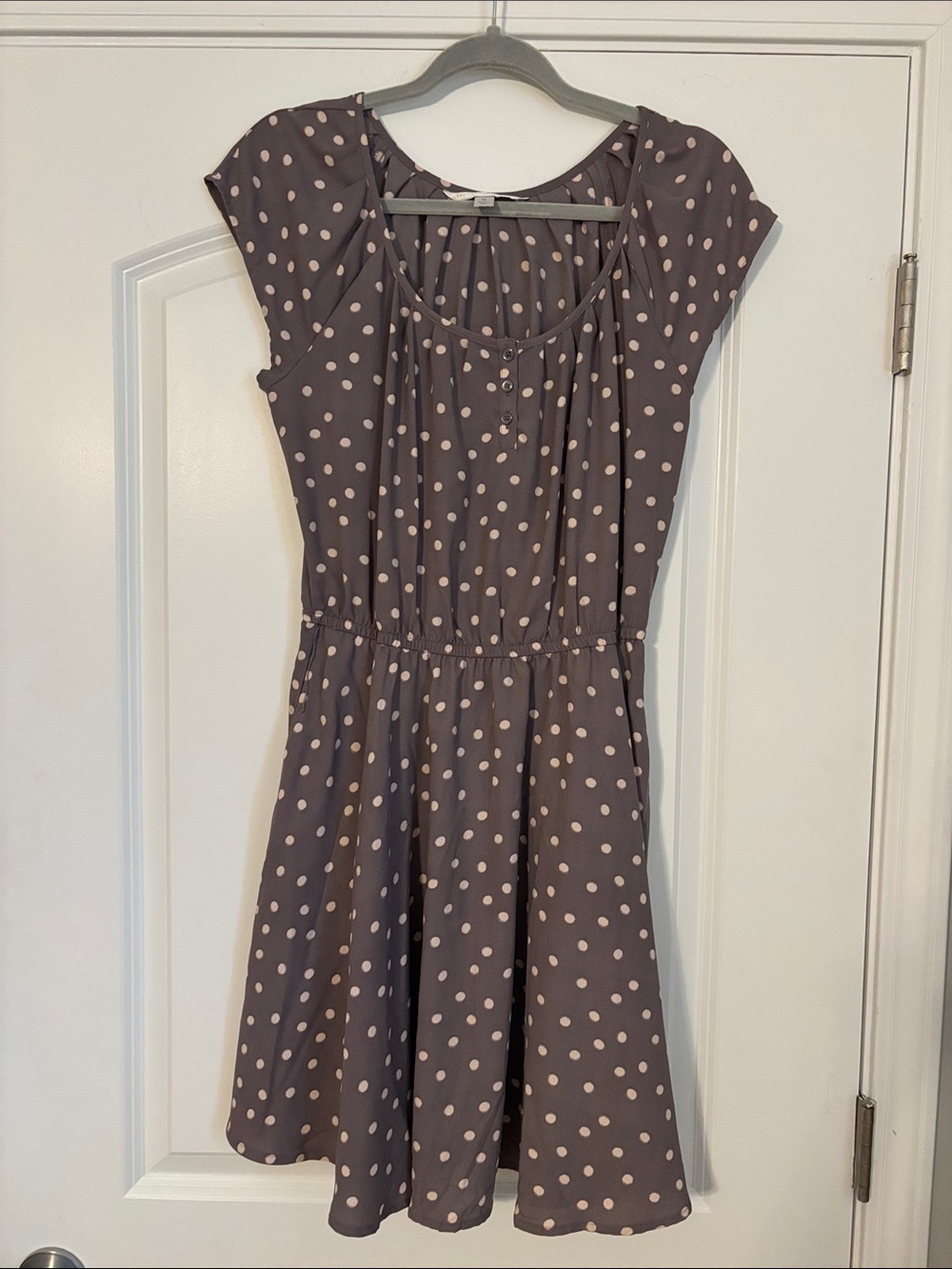 LC Lauren Conrad Mauve Dress with Cream Polka Dots